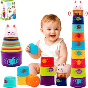 Stacking Cups Baby Toy Set, Nesting Stacking Toys for Toddlers 1-3 Montessori Toys for 1 Year Old Babies 6-12-18 Month Stackable Number Blocks Infant Sensory Bath Easter Basket Stuffers Gifts
