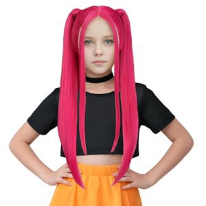MAGQOO Hot Pink Wig Long Straight Hot Pink Wig Cartoon Movie Halloween Cosplay Costume Animie Wigs(Small Head)