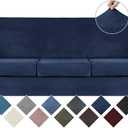 WEERRW 4 Pieces Velvet High Stretch Couch Covers for 3 Cushion Couch Sofa Slipcovers, Washable Furniture Protector with Non Slip Elastic Bottom, Feature Soft and Thick Plush Fabric, Navy Blue, Large