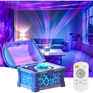 Northern Lights Projector, Galaxy Projector for Bedroom, Treasure Chest Star Aurora Night Lights with Bluetooth, White Noise, Timer and Remote, Room Decor, Gifts for Kids, Adults, Birthday, Blue