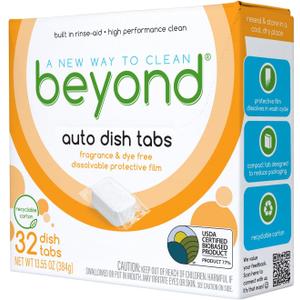 Auto Dishwasher Tablets [32 tablets] - Fragrance & Dye Free - Certified Biobased. Powerful. Plant-Based Ingredients (32 Count (Pack of 1))
