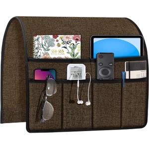 Joywell Armchair Caddy for Couch Remote Control Holder Recliner Armrest Organizer Non Slip Sofa Arm Chair Caddie with 6 Pocket Storage for Magazine, Tablet, Phone, iPad, Chocolate (19'' x 35'')
