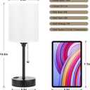 Small Bedside Table lamp for Bedroom - 3 Color Temperatures Bedside Lamps with USB C and A Ports, Pull Chain Table Lamps with AC Outlet, White Nightstand Lamps with Black Metal Base for Kids Reading