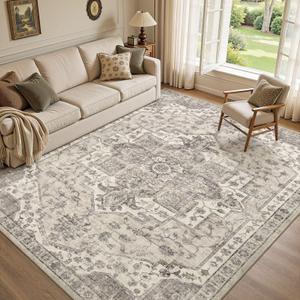 UERMEI 8x10 Area Rug for Living Room Washable Vintage Non Slip Beige Carpet