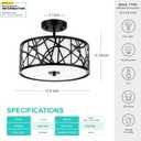 EdwarmLux 3-Light Semi Flush Mount Ceiling Light, 12.6" Drum Light with White Fabric Shade, Modern Close to Ceiling Lamp for Living Room Bedroom Dining Kitchen Hallway Entry Foyer (Matt Black)