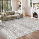 Soalmost 6x9 Area Rugs for Living Room, Stain Resistant Neutral Washable Rugs for Bedroom, Floral Vintage Non-Slip Soft Throw Gray Carpet for Dining Room Farmhouse (Grey, 6'x9')