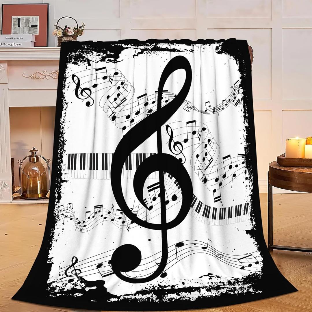 Music Note Blanket Treble Clef Flannel Plush Throw Blanket Musician Decor Fleece Stuff Blanket Gifts for Music Lover Girls Boys Kids Adults Women Bed Travel 40"x50"