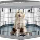 PJYuCien Dog Playpen, 8 Panels 36H Dog Playpen Indoor with Grey Bottom Pad and Top Cover, Metal Foldable Dog Pen for Indoor Use, Better for Small Medium Animals, Grey