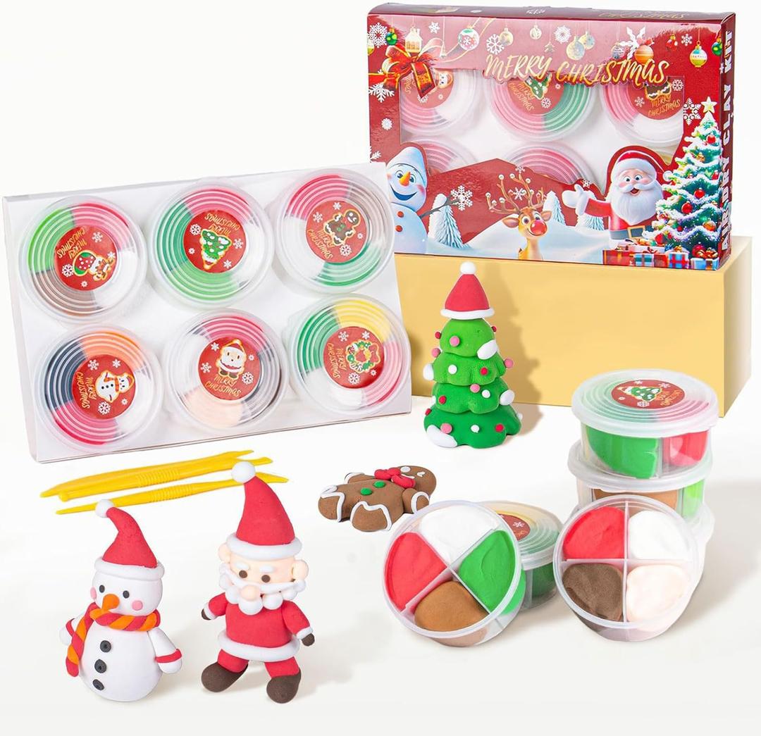 Christmas Air Dry Clay Kit, Christmas DIY Crafts Kit,Modeling Magic Soft Clay DIY Art Sculpting SuppliesXmas Snowman Holiday Party Favors Birthday Gifts for Kids