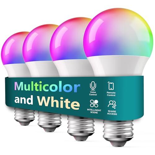 TREATLIFE Smart Light Bulbs 4 Pack, UL Certified 2.4GHz Color Changing Light Bulb, Works with Alexa Google Home, A19 E26 Dimmable LED Light Bulb 9W 800 Lumen for Party Decoration, Smart Home Lighting