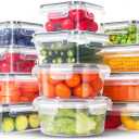 24-Piece PVC-Free BPA-Free Food-Grade Plastic Kitchen Set (12 Containers + 12 Lids), Leakproof Airtight Reusable Meal Prep & Food Storage Containers, Microwave and Dishwasher Safe