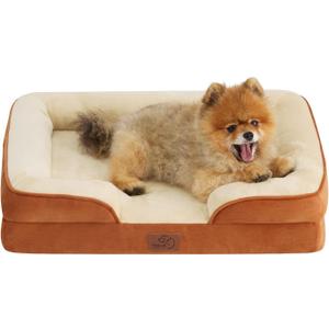 Bedsure Small Orthopedic Dog Bed - Washable Bolster Dog Sofa Beds for Small Dogs, Supportive Foam Pet Couch Bed with Removable Washable Cover, Waterproof Lining and Nonskid Bottom Couch, Caramel (24.0"L x 18.0"W x 6.0"Th, Ember Clay)