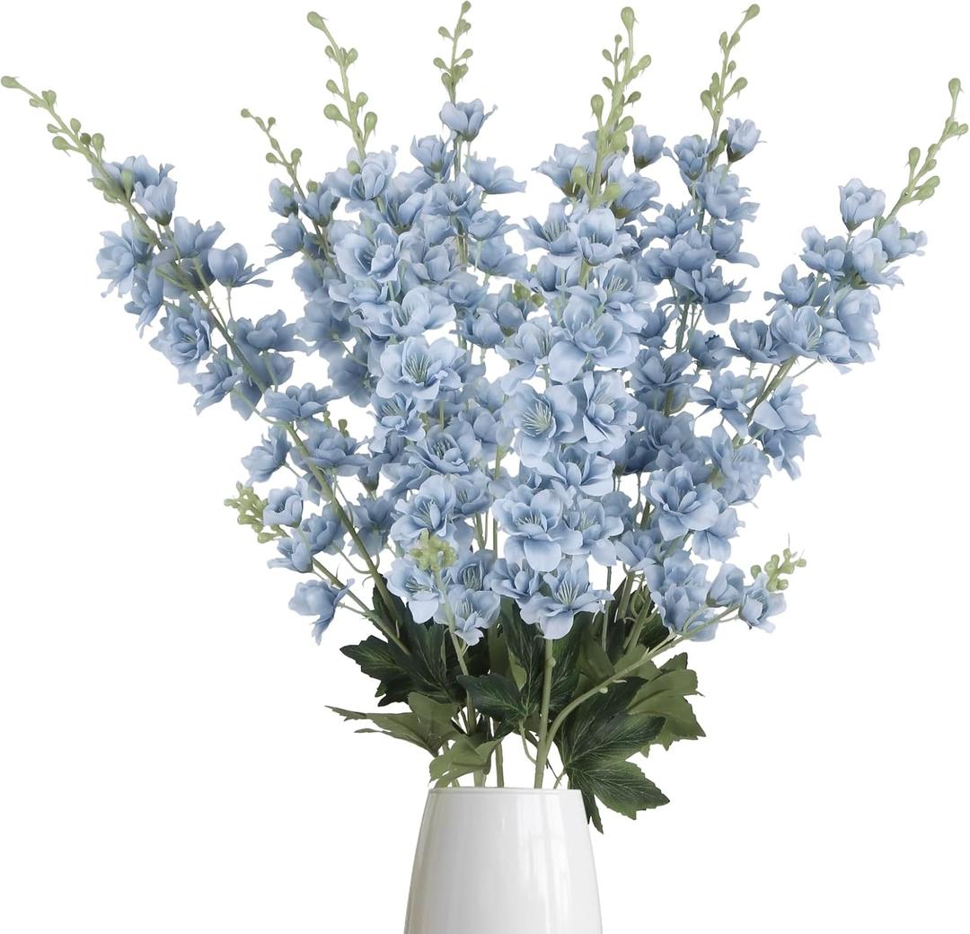 8 x 8PCS Dusty Blue Delphinium Artificial Flowers 33.5'' Faux Delphinium Stems Larkspur Silk Flowers for Wedding Table Centerpieces Home Garden Decor(Dusty Blue)