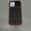 TENDLIN Compatible with iPhone 12 / iPhone 12 Pro Case Wood Grain with Carbon Fiber Texture Design Leather Hybrid Case Black