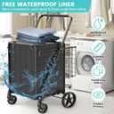 Folding Shopping Cart for Groceries,360 lbs Capacity Grocery Cart with Waterproof Liner and 360 Swiveling Wheels Collapsible Shopping Carts with Double Basket for Condo Laundry Transport Trip