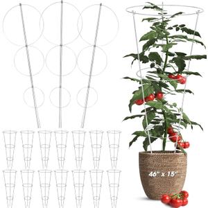 Gisafai 15 Pack Folding Tomato Cages Metal Plant Support Rings Heavy Duty Tomato Plant Support Cage Galvanized Garden Cucumber Trellis Ring for Garden Climbing Plants Flowers Fruits (46'' x 15'')