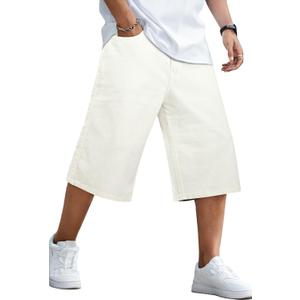 GINGTTO Mens Baggy Jean Shorts Loose Fit Long Denim Shorts Below Knee 15 Inch Inseam (44, White)