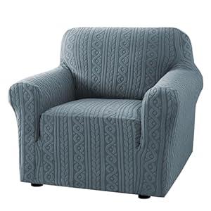 H.VERSAILTEX Chair Covers Armchair 1 Piece Stretch Couches Covers Anti-Slip Chair Covers for Living Room Soft Upgrade Thick Jacquard Fabric with Spiral Pattern(30"-40", Stone Blue)