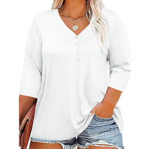 Tankaneo Women Plus Size Tops V Neck 3/4 Sleeve Casual T Shirts Loose Basic Tunic Tees XL
