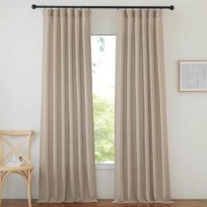 NICETOWN Thick Linen Curtains for Farmhouse 90 inches Long, Pinch Pleated Curtains Flax Linen Privacy with Light Filtering Window Treatments for Bedroom/Boys Room, Taupe, W50 x L90, 2 Panels (Hook Belt| Camel)