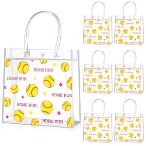 Aliceset 7Pcs Softball Clear Gift Bag with Handles Plastic Soft Ball Goodie Sport Theme Party Favor Team Treat Bag for Birthday Team Snack, 8 x 8 x 3.15''