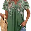 BETTE BOUTIK Womens Crewneck Short Sleeve Summer Tops Pleated Tunic Shirts S-3XL (Green, XXL)