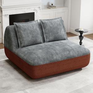 Hobestluk Small Sofa Couch Lounge Sofa Chair for Living Room, Comfy Memory Foam Couch, Mini Sofa with Side Pocket for Living Room, Bedroom (Terracotta+Grey)