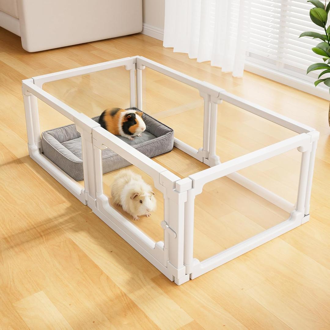 BUCATSTATE Acrylic Guinea Pig Cages 15.8"H, 7.8 sq ft Large Guinea Pig Playpen, Tool-Free Rabbit Cage Indoor, Small Animal Playpen with Door for Bunny, Piggies, Chicks (47"L x 24"W x 16"H, 6 Panels)