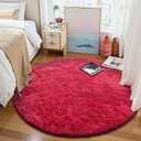 OLANLY Red Round Rugs for Bedroom - Machine Washable, 4 ft Circle Area Rugs for Living Room, Soft and Fluffy Shaggy Carpet for Teen Girls and Boys, Nursery Rooms, Dorms, Home Decor Aesthetic