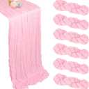 6 Pack Pink Table Runner 10ft Boho Gauze Fabric Cheesecloth Table Runner 35 x 120 Inch Rustic Sheer Runner for Holiday Baby Shower Home Dcor Party Wedding Decoration