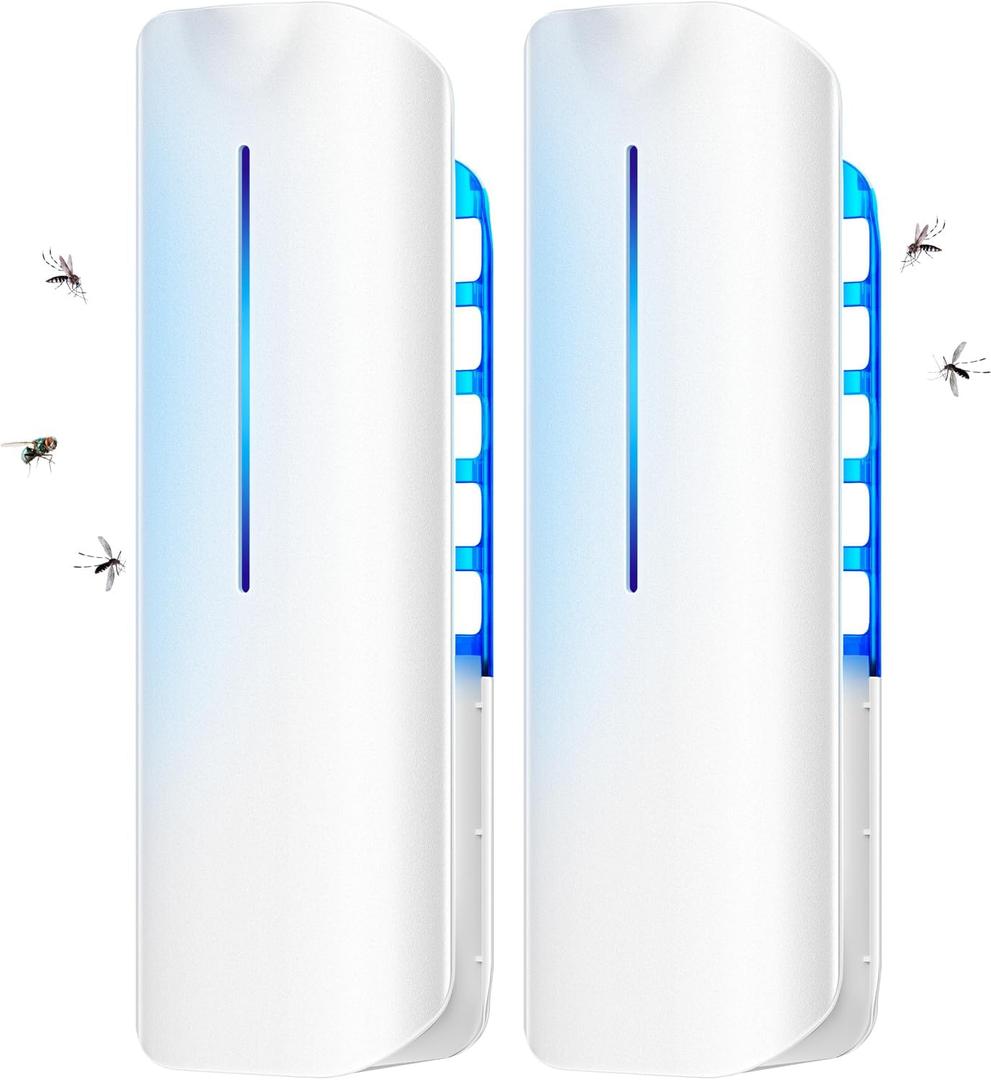 Fruit Fly Traps Indoor for Home: Plug in Mosquito Bug Zapper Gnat Moth Catcher with 9W Night UV Light, 2 Devices 20 Sticky Glue Board Refills for Indoors Flying Insect Trap (2PC-White)