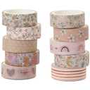 YUBX Boho Washi Tape Set 10 Rolls Cute Masking Graphic Floral Pattern Decorative Tapes for Arts, DIY Crafts, Journals, Planners, Scrapbook, Wrapping (Warm)