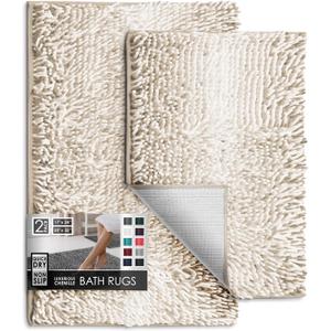 Hearth & Harbor Bathroom Rugs, Chenille Bath Mat - Machine Washable Bath Mats for Bathroom Non-Slip Backing Rubber, Quick Dry Bathroom Mat, 17 x 24 + 20 x 32 - Ombre Beige
