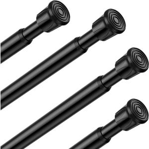 4 Pack Black Spring Tension Curtain Rods 28-48 Inches, Spring Loaded Curtain Rods No Drilling, Adjustable Small Tension Rod for Windows Bedroom Bathroom Kitchen Doorway Closet