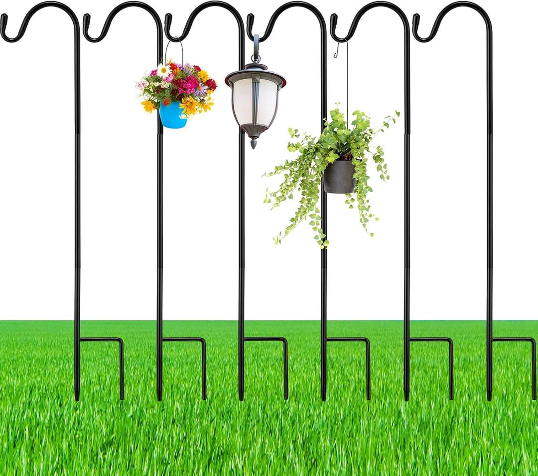6 Pcs 24 Inch Shepherds Hook for Outdoor Adjustable Bird Feeder Pole Metal Steel Shepard Hooks for Hummingbird Stand Feeder Pole for Garden Plant, Lantern, Hanging Wedding Decor