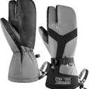 Waterproof Winter 3-Finger Ski Gloves Warm Insulated Snow Mittens for Cold Weather Snowboard Snowmobile (Medium, Grey)