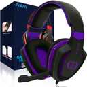 Anivia Computer Over Ear Headphones Wired with Mic Stereo Gaming Headset Noise Isolating Headsets with Volume Control, Bass Surround, Soft Memory Earmuffs for Multi-Platform -AH28plus Black Purple