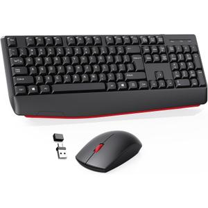 Wireless Keyboard and Mouse Combo-Full Size QWERTY Layout 2.4G Stereo Keycap Ergonomically Designed Mechanical Keyboard Set for Windows, PC,Laptop, Notebook,Computer with USB-A&Typ-C 2-in-1 Receiver (red)