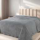 Queen Size Cuddly Fluffy Fleece Blanket, Warm and Soft with Striped Pattern, 90x90 Inches, Ash Grey
