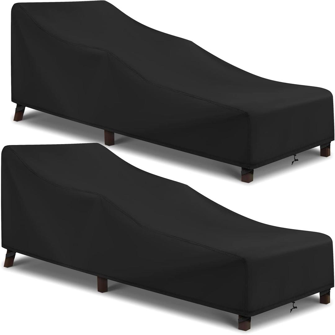 Arcedo Patio Chaise Lounge Cover Waterproof 2 Pack, Lounge Chair Covers for Outdoor Pool Lounger and Patio Furniture, 80" x 30" x 26" H, Black
