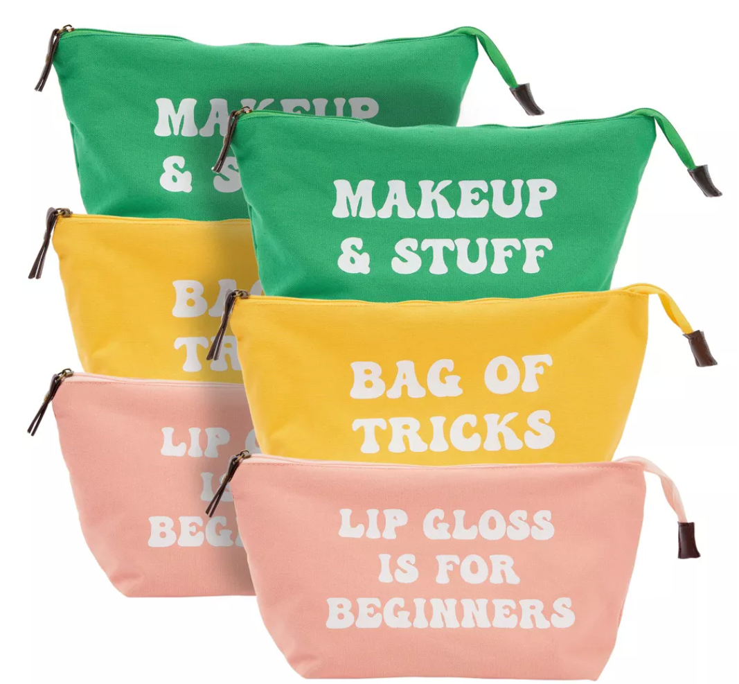 Glamlily 6 Pack Small Canvas Makeup Bags with Zipper for Women, 3 Colors/Designs (8 x 4 x 6 In)