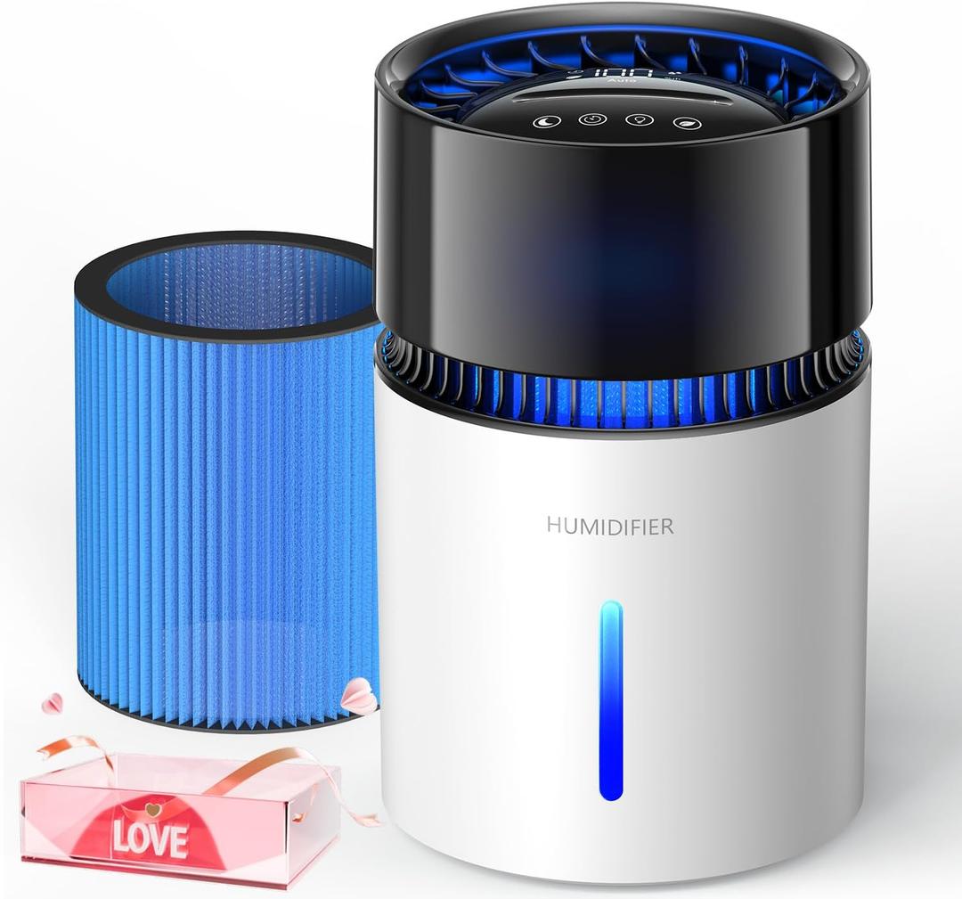 3L Mist-Free Evaporative Humidifier for Bedroom, Top Fill Humidifier Work with Tap Water, Touch Control,USB Powered, Sleep Mode, Night Light,18H Timer, Easy-Clean Design for Home Office (Black)