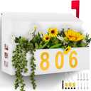 Wall-Mount Mailbox with Flag, Large Capacity Mailboxes for Outside House with Planter & 3 Sets of 0-9 Mailbox Number Stickers, Galvanized Steel Rust-Proof Post Box Metal Mail Box (White)