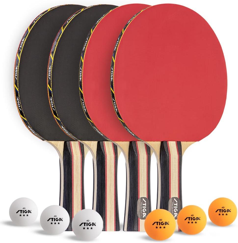 STIGA Performance 2 or 4 Player Table Tennis Set  USATT Approved Rackets and 3-Star Balls  5-Ply Blade & Flared Handle  Perfect for Skill Development