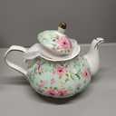 Agyiuns Flower Ceramic Teapot,22oz Porcelain Tea pot for Tea Coffee Milk for Office Home Men Women as Gift (Green)