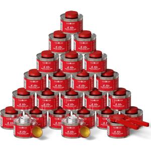 Gas One 24 Pack 6 Hour Chafing Fuel - Food Warmer for Chafing Dish Buffet Set - Reusable Liquid Safe Fuel With Wick & Lid Opener
