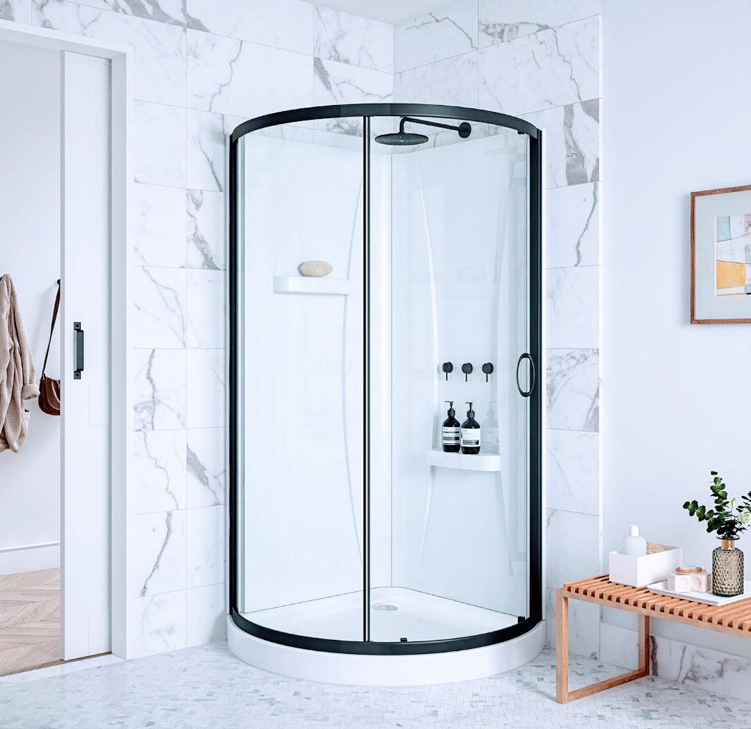 OVE Decors Breeze 32 in. Corner Shower Clear Sliding Door with Included Walls and Base in Black Finish