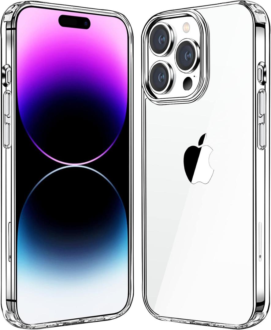 JJGoo Compatible with iPhone 14 Pro Case Clear, Non-Yellowing Shockproof Phone Case for 14 Pro, Slim Anti-Scratch Hard PC Back Protective Cover Bumper 2022