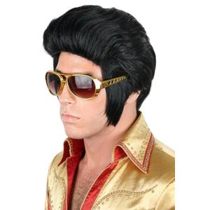 Men's Costume Wig Black Short Disco Wig 50s Rock Singer Wigs for Halloween Party Cosplay