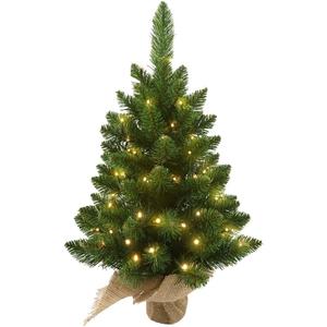 SENNOUL Small Christmas Tree with Lights, 2ft Pre Lit Artificial Mini Xmas Tree for Tabletop, Outdoor, Bedroom, Office Decorations, Includes 50 Led Warm Lights, 73 PVC Branch Tips, Green（Battery Operated）